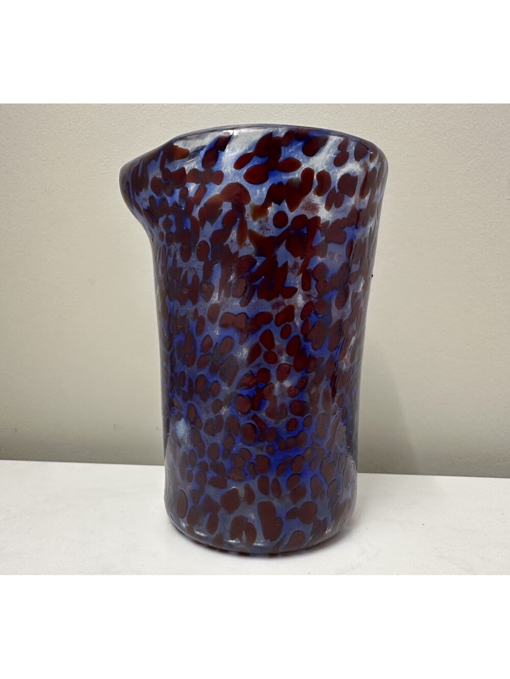 Vintage Murano Style Hand Blown Confetti Splatter Abstract Blue Orange Cup Vase